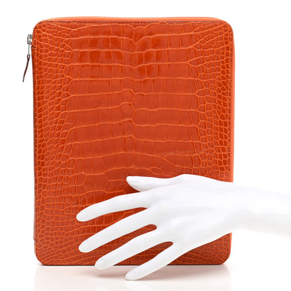 Hermes Shiny Alligator Globe Trotter Zip Agenda GM Orange 2 of 8