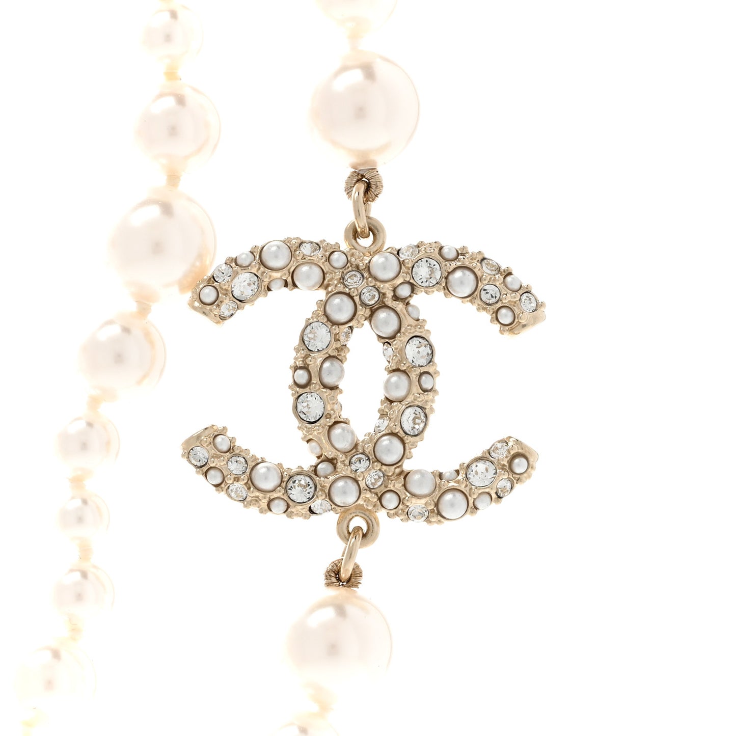 Pearl Crystal CC Cluster Long Necklace Gold