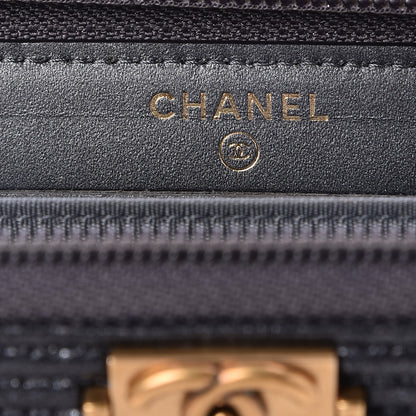 Chanel Iridescent Goatskin Quilted Small Boy Zip Around Wallet Charcoal 6 of 8