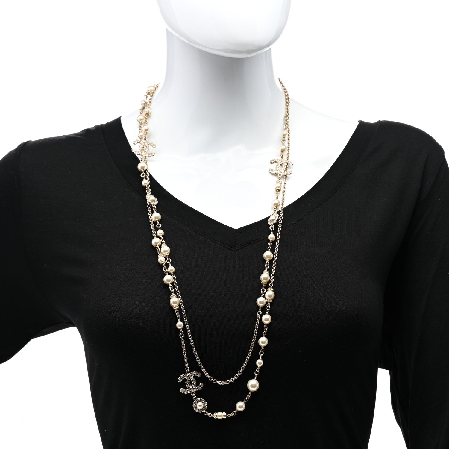 Chanel Crystal Pearl Pearls Coronation CC Long Necklace Gold 2 of 5