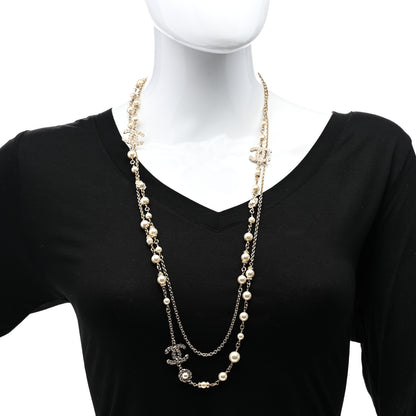 Chanel Crystal Pearl Pearls Coronation CC Long Necklace Gold 2 of 5