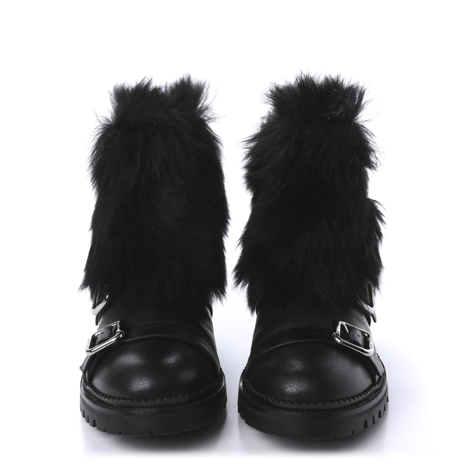 Jimmy Choo Calfskin Shearling Hank Triple Strap Boots 37 Black 2 of 9