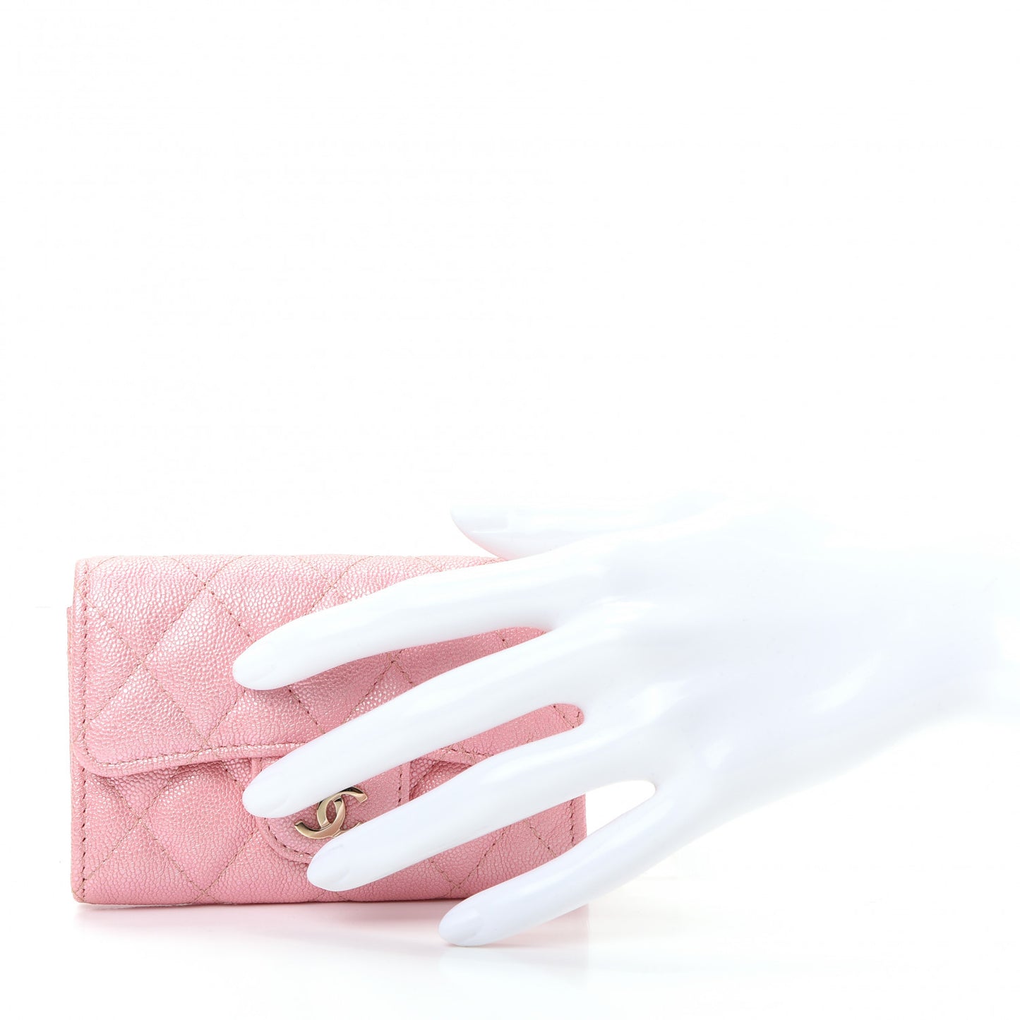 Iridescent Caviar Quilted Flap Card Holder Rose Pink