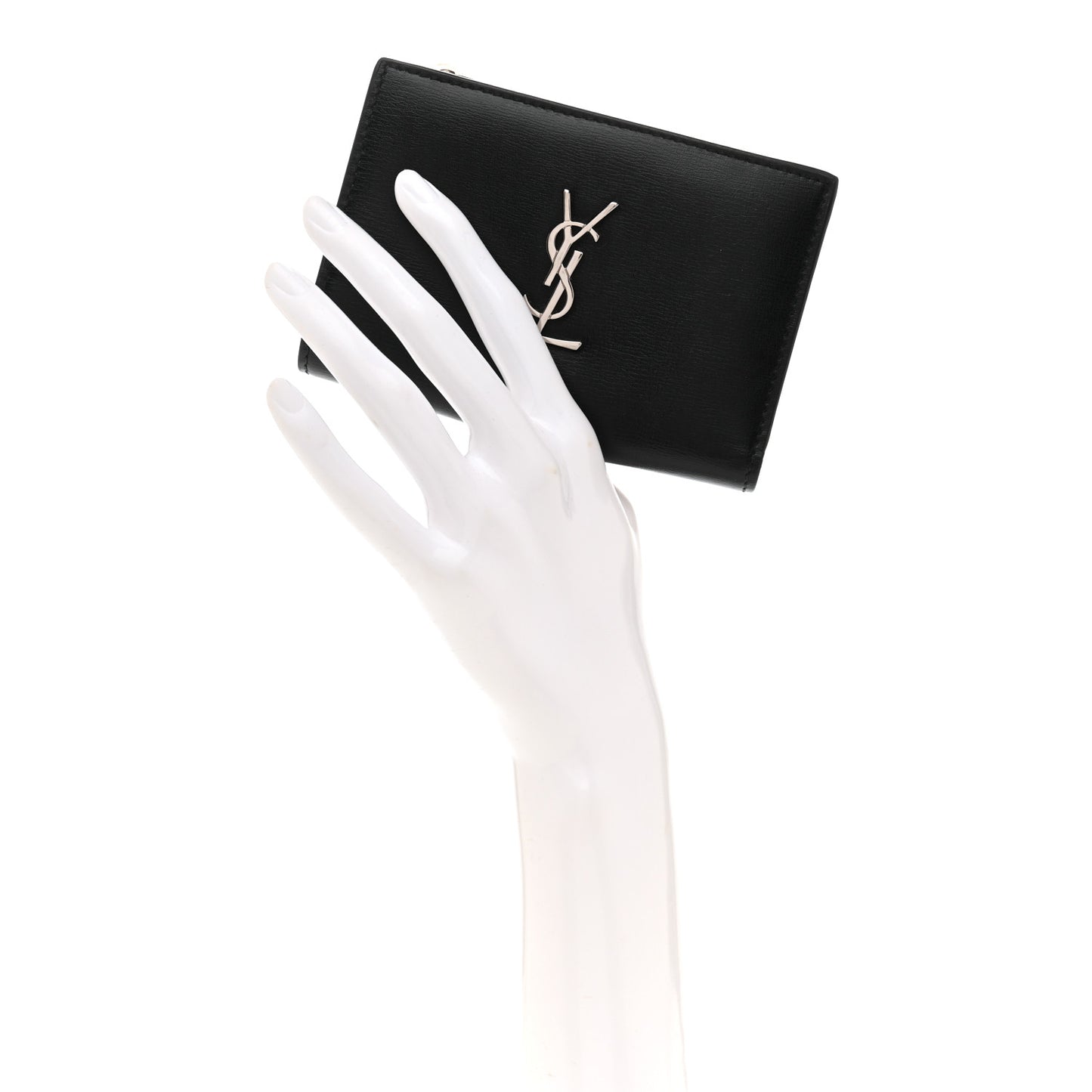 Calfskin Monogram Bi Fold Zipped Wallet Black