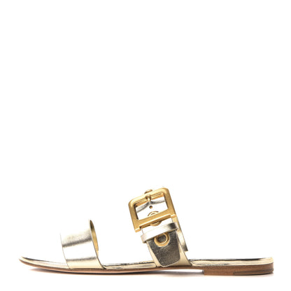 Christian Dior Laminated Calfskin D-Dior Slide Sandals 38 Pale Gold 1 of 8