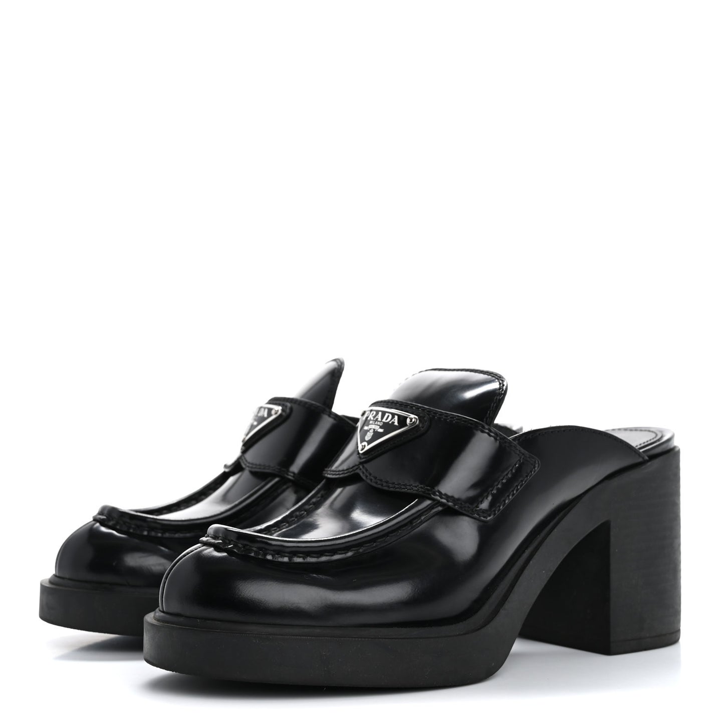 Spazzolato Metal Triangle Logo Platform Loafer Mules 37 Black