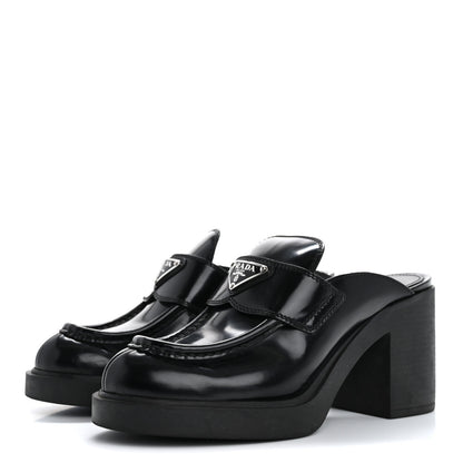 Prada Spazzolato Metal Triangle Logo Platform Loafer Mules 37 Black 4 of 17