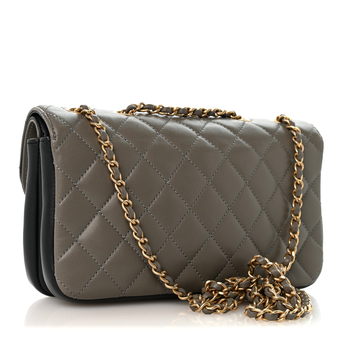 Lambskin Quilted Small CC Chic Flap Grey Dark Navy