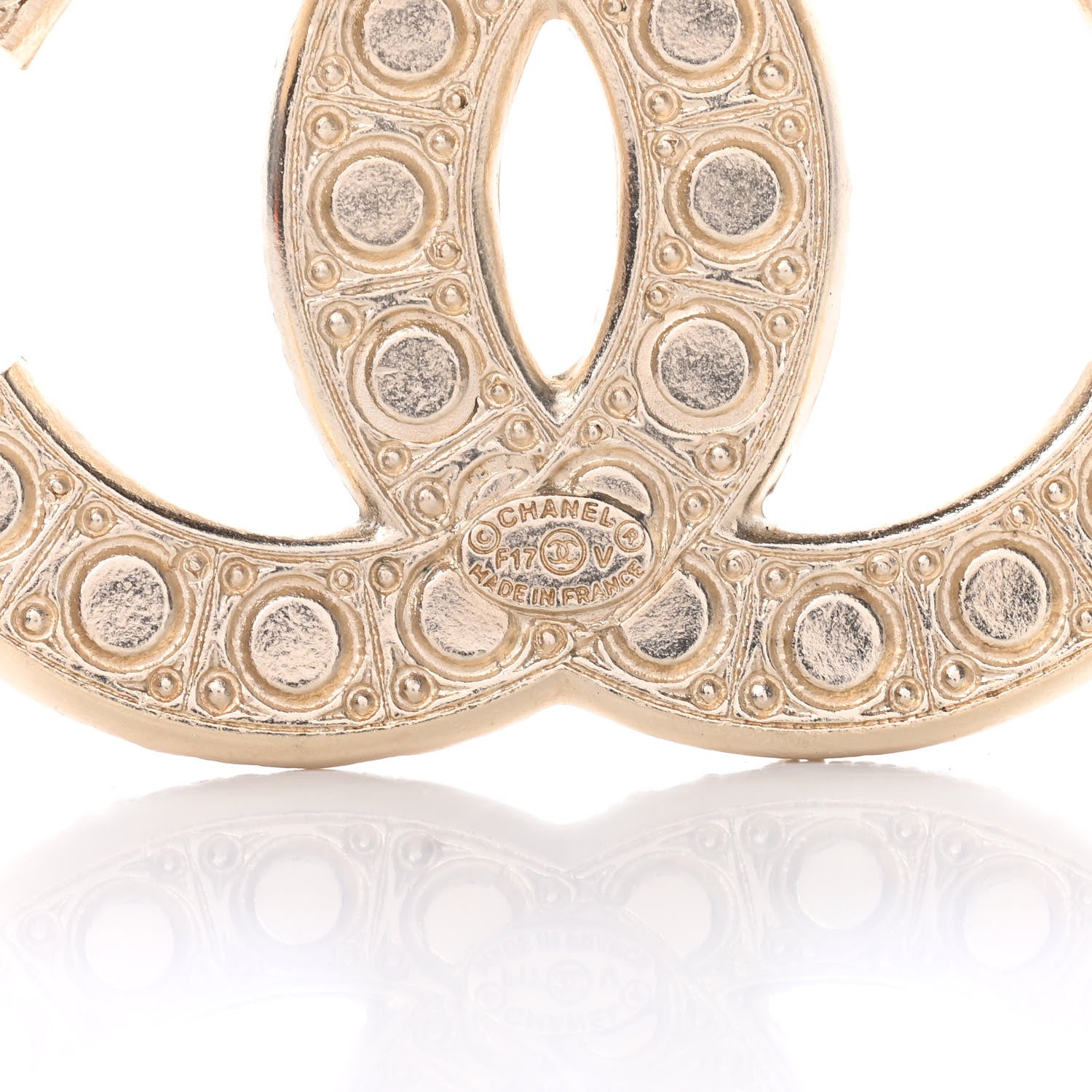 Chanel Metal Crystal Graduated Pearl CC Brooch Gold 4 of 7