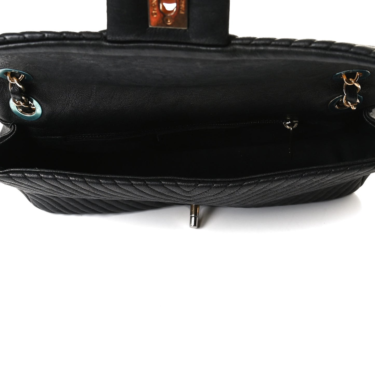 Calfskin Surpique Chevron Small Flap Black