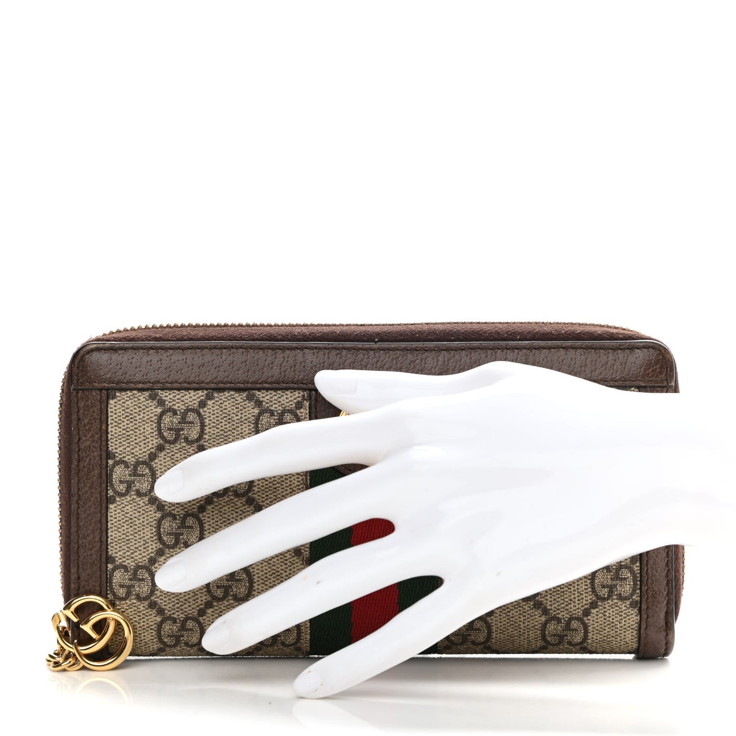 GG Supreme Monogram Web Ophidia Zip Around Wallet Brown
