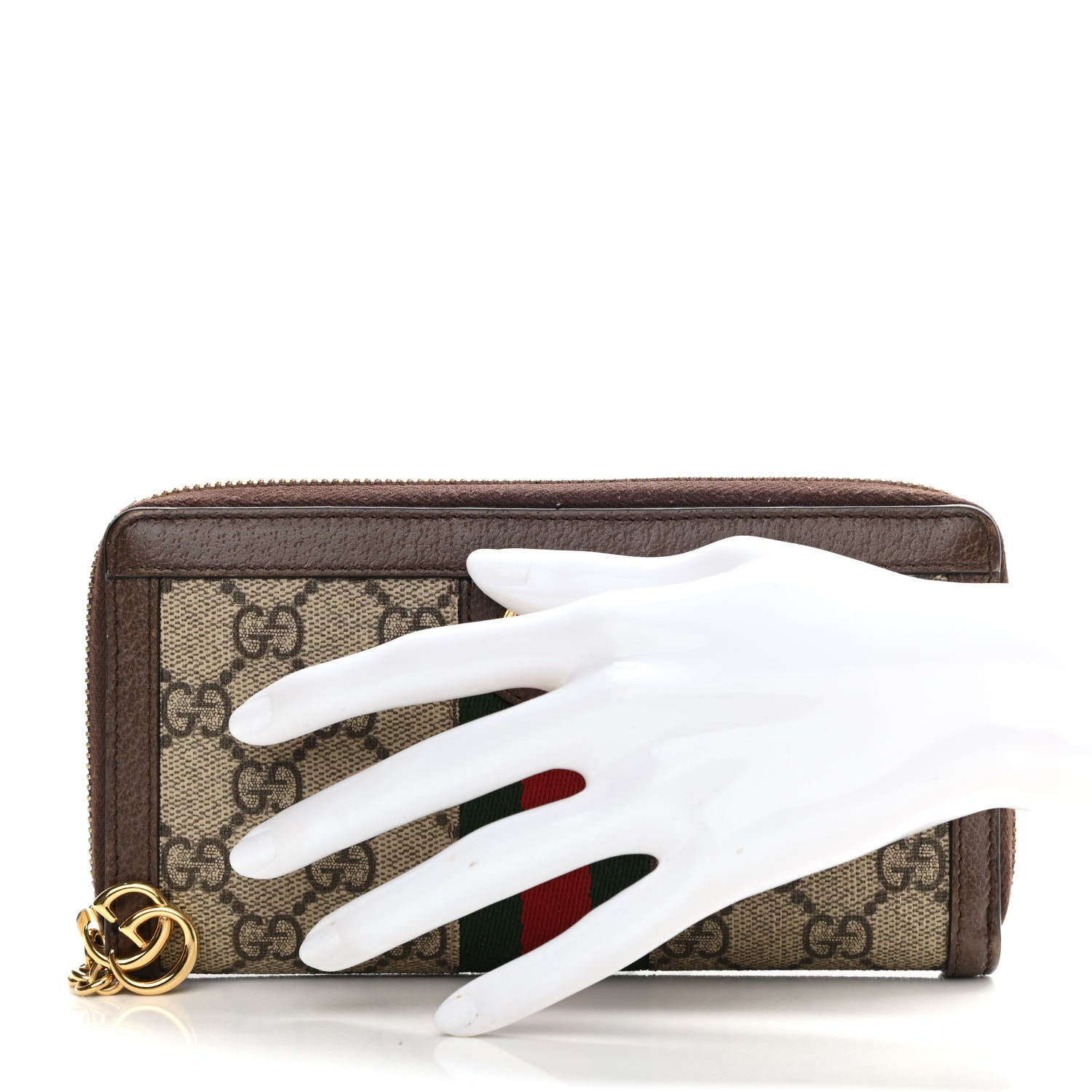 Gucci GG Supreme Monogram Web Ophidia Zip Around Wallet Brown 3 of 8