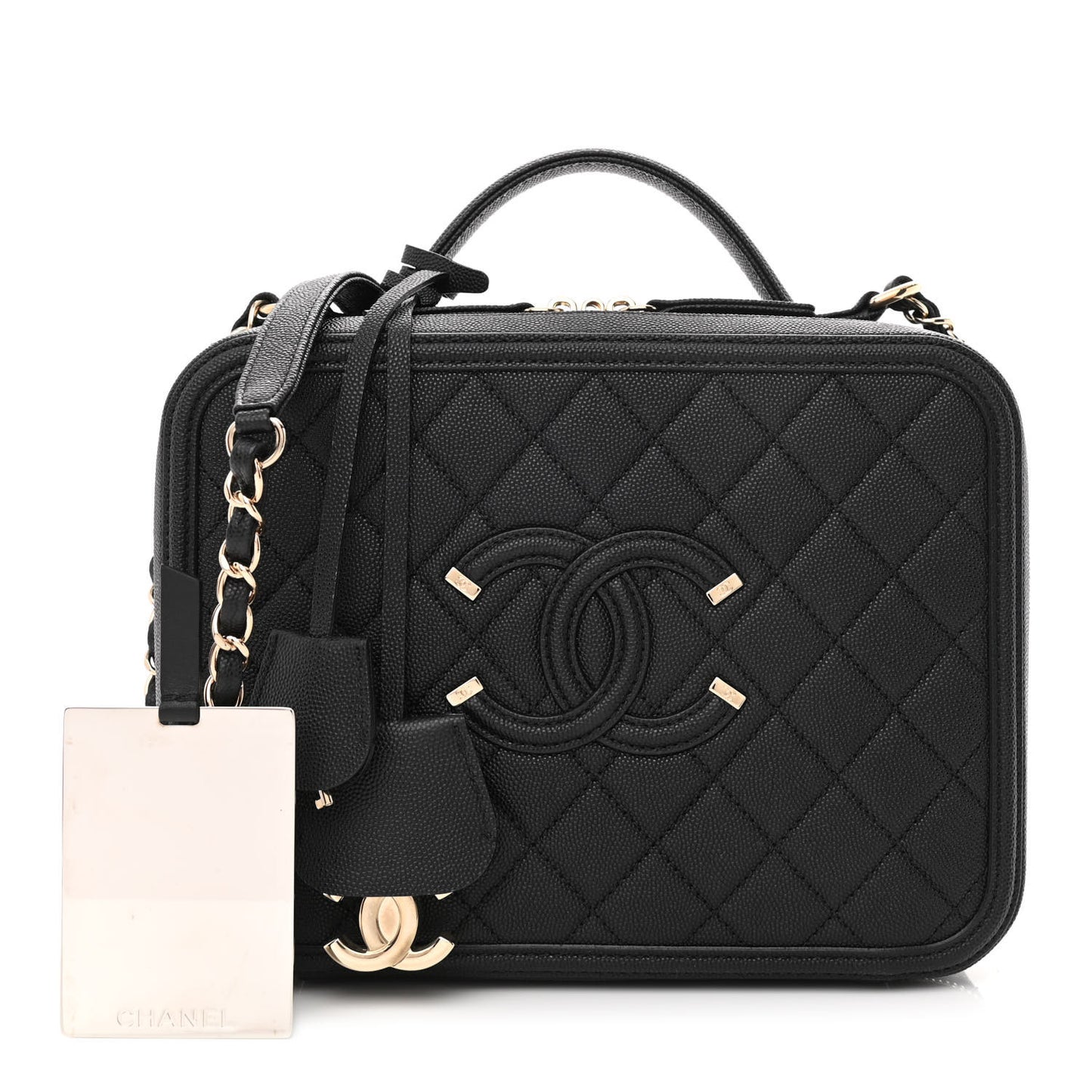 Caviar Quilted Medium CC Filigree Vanity Case Black