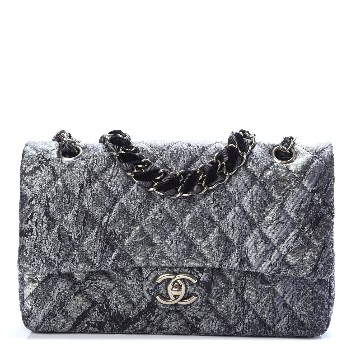 Chanel Metallic Brocade Quilted Medium Double Flap Dark Grey 1 of 11