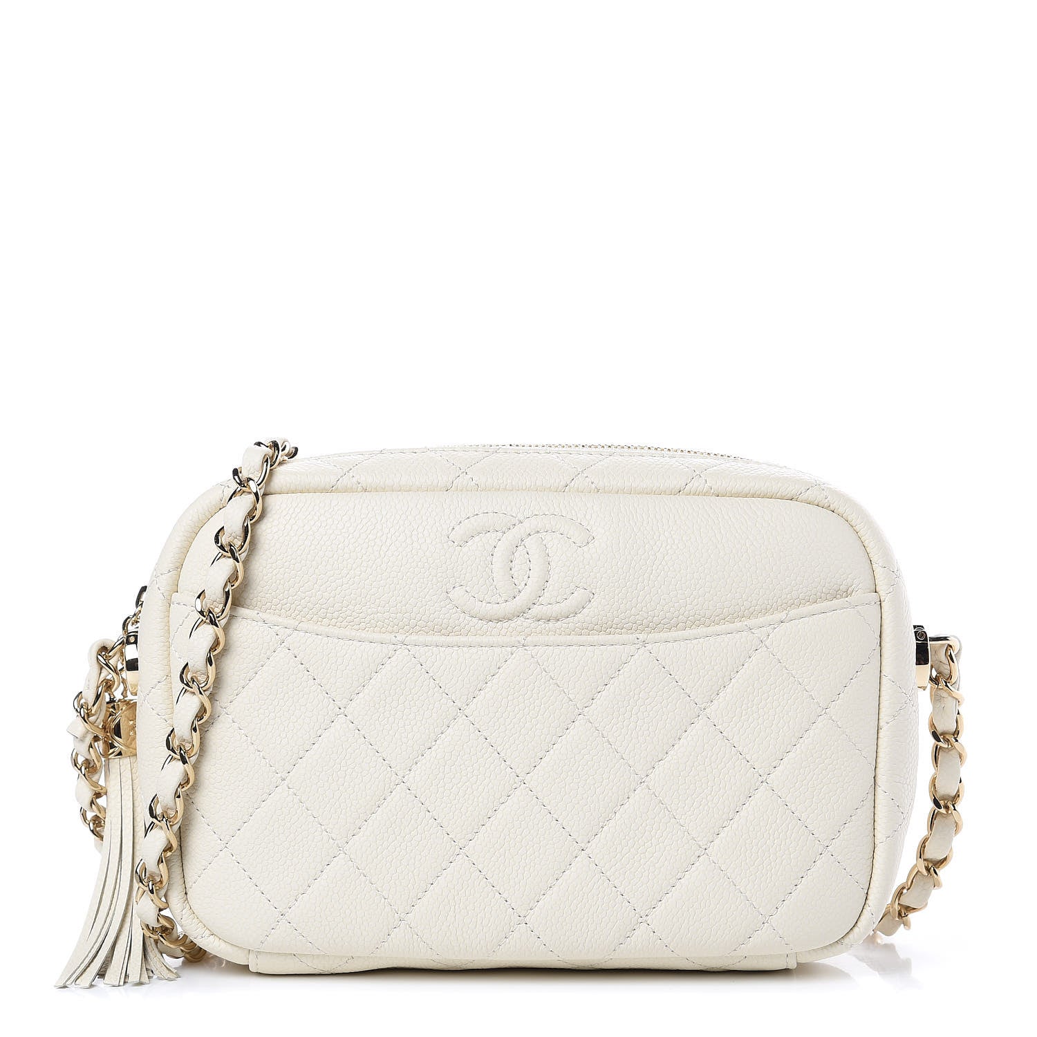 Chanel Caviar Flat Quilted Small Coco Tassel Camera Case White 1 of 9