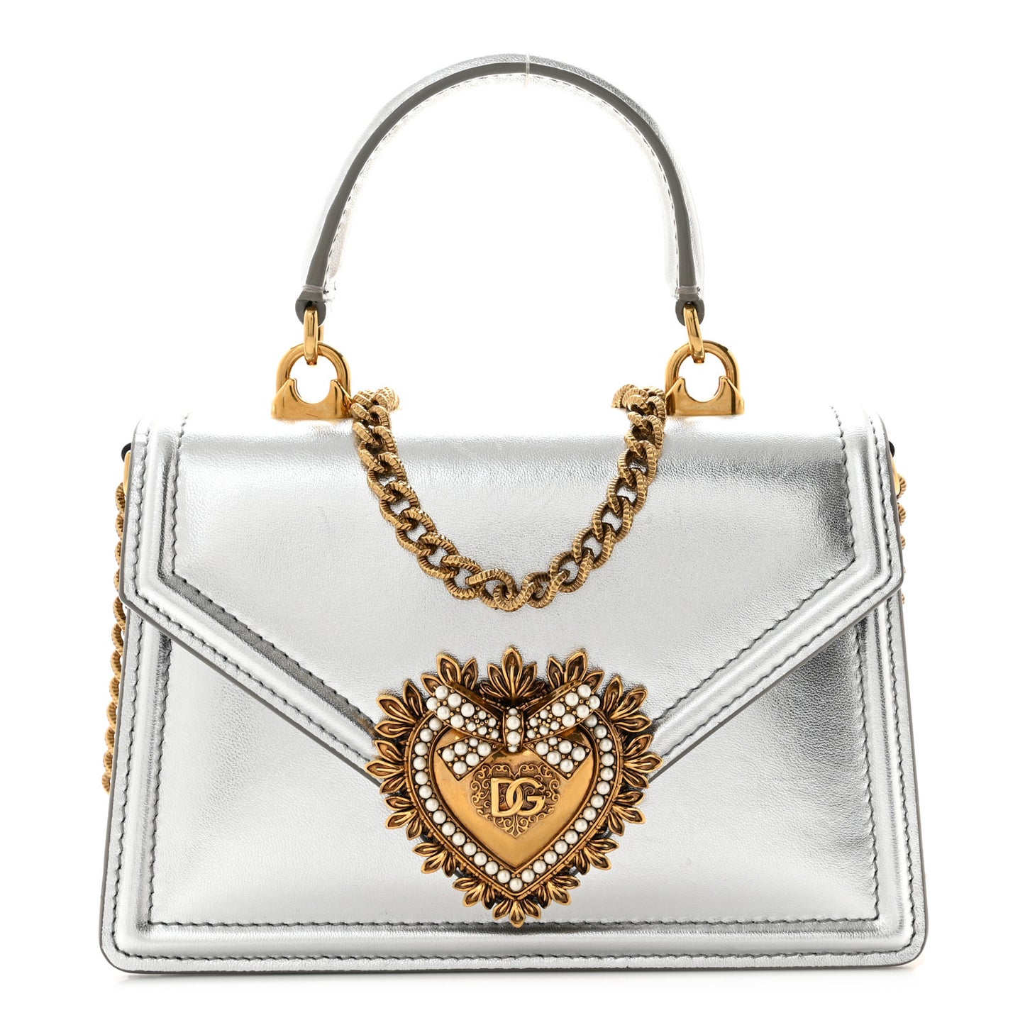 Metallic Nappa Small Devotion Top Handle Bag Silver
