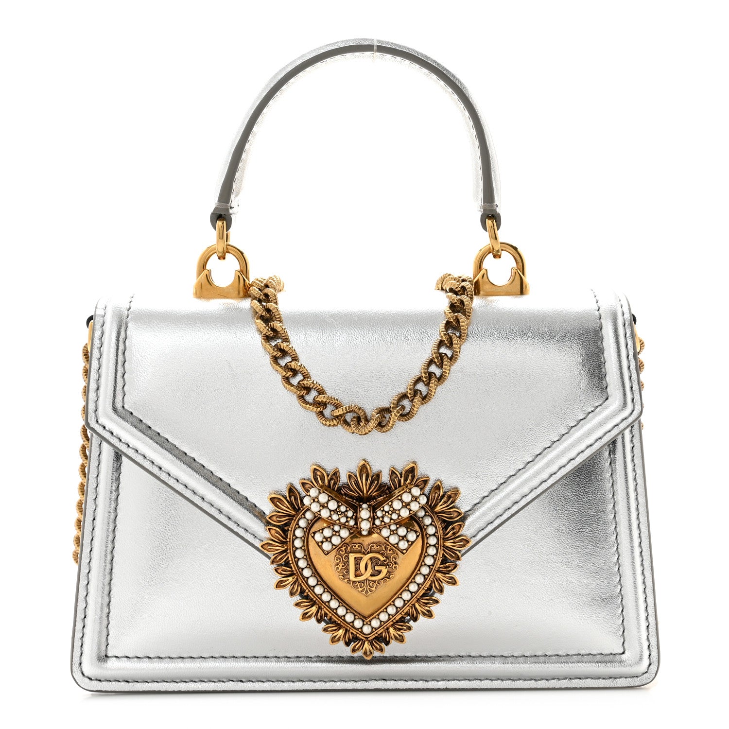 Dolce & Gabbana Metallic Nappa Small Devotion Top Handle Bag Silver 1 of 10