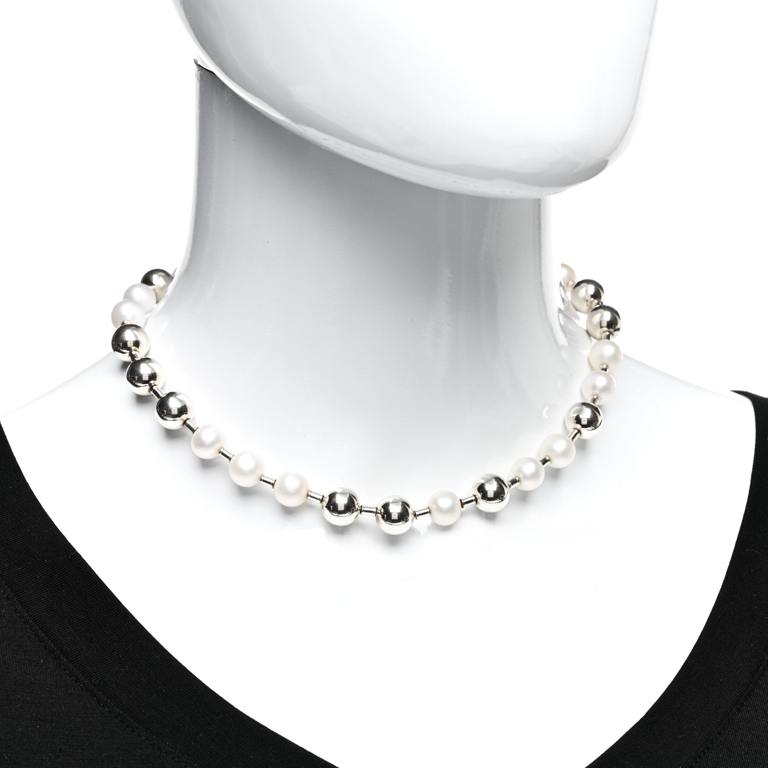 Tiffany Sterling Silver Pearl Ball 9-10mm HardWear Necklace 2 of 4