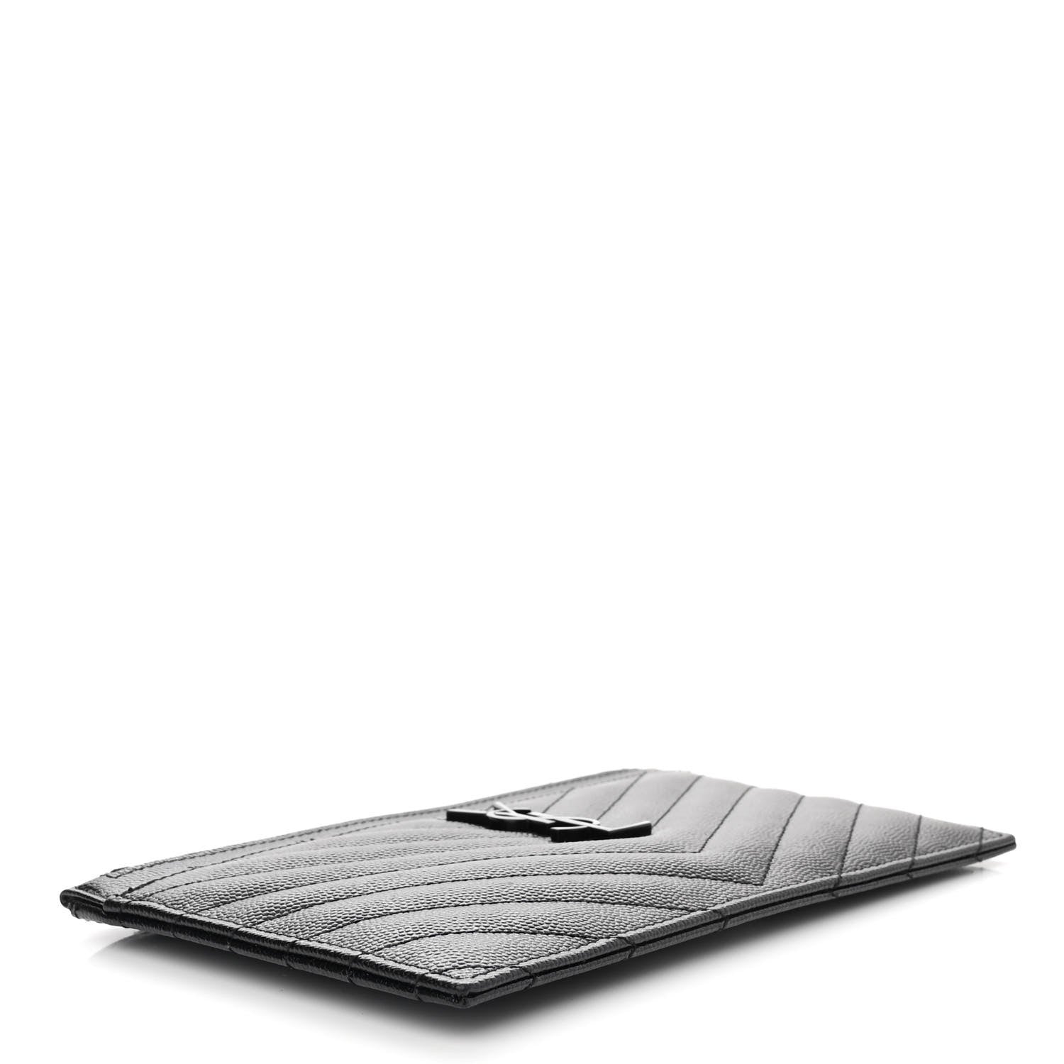 Saint Laurent Grain De Poudre Chevron Monogram Bill Pouch Black 4 of 7