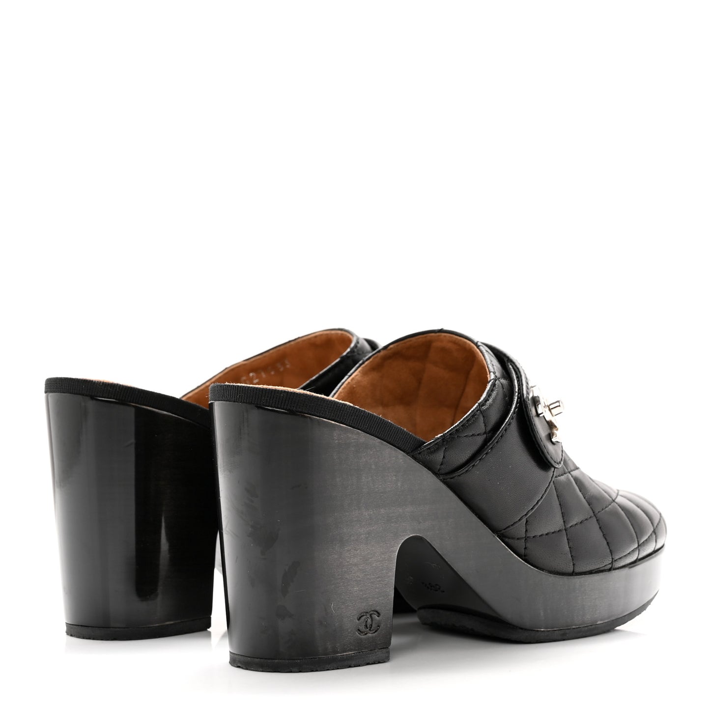 Lambskin Quilted CC Turn Lock Clogs 39.5 Black