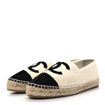 Chanel Tweed Velvet CC Espadrilles 37 Ecru Black 3 of 9