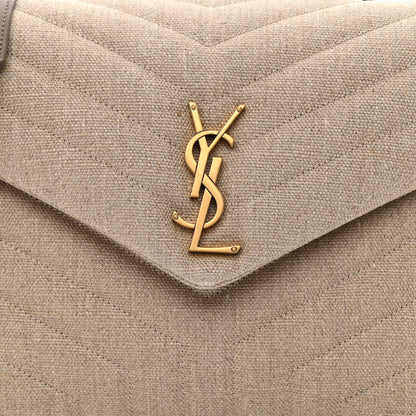Saint Laurent Linen Y Quilted Monogram Medium Loulou Chain Satchel Natural Taupe 9 of 11