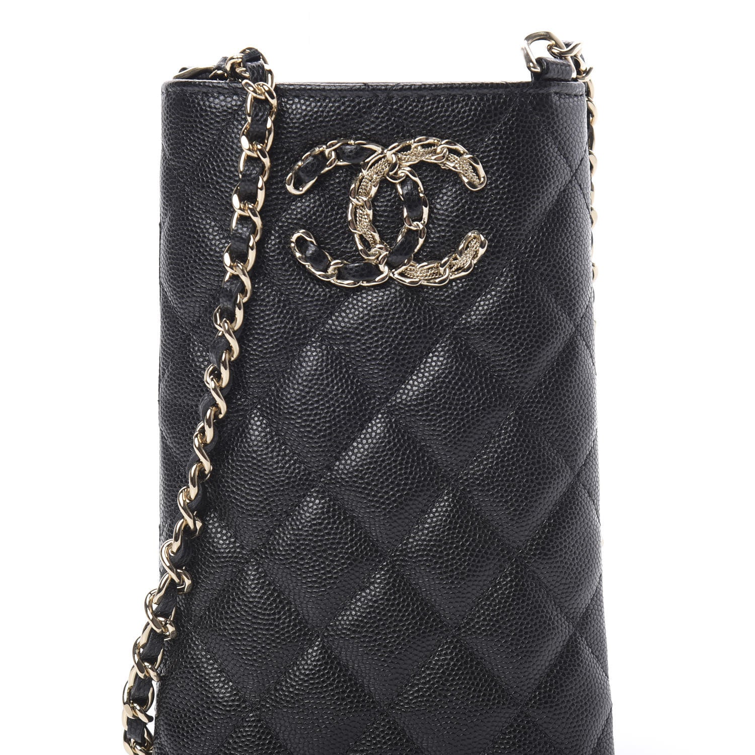 Chanel Caviar Quilted French New Wave Phone Holder With Chain Black 9 of 13