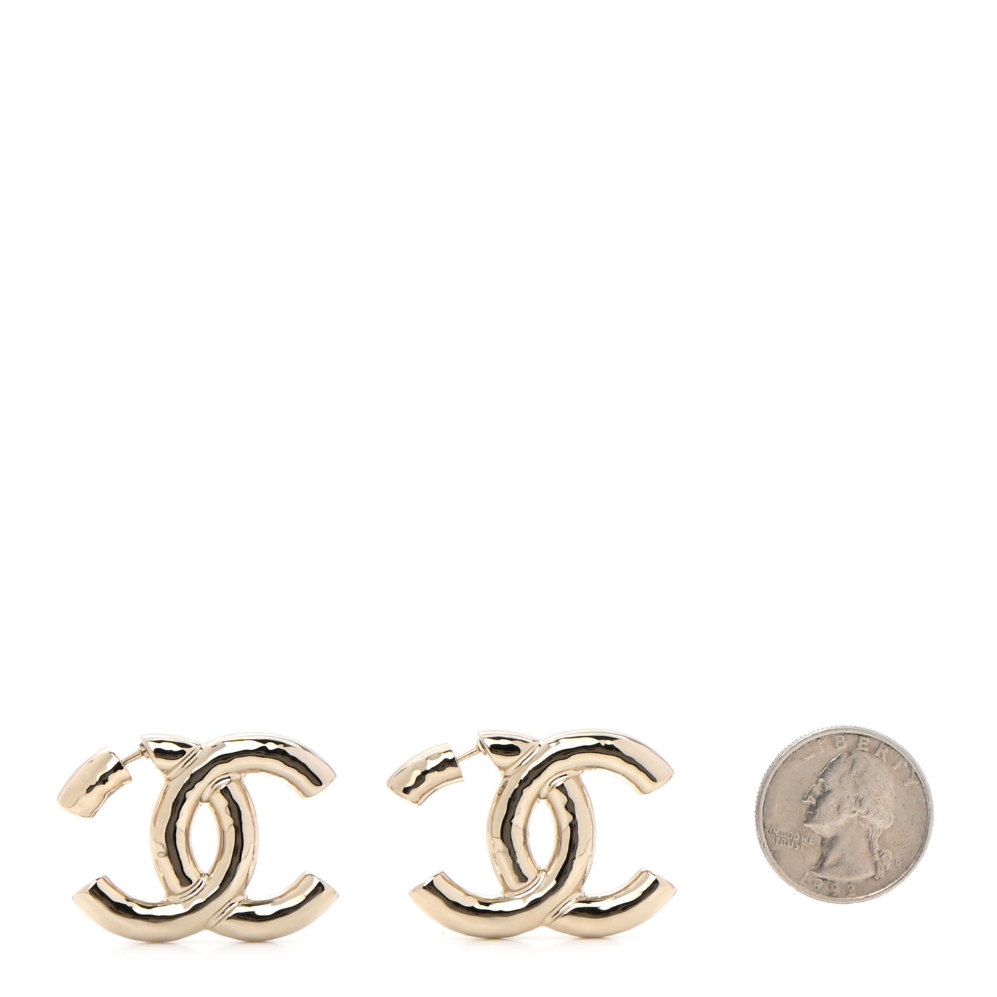 Metal Large CC Earrings Light Gold