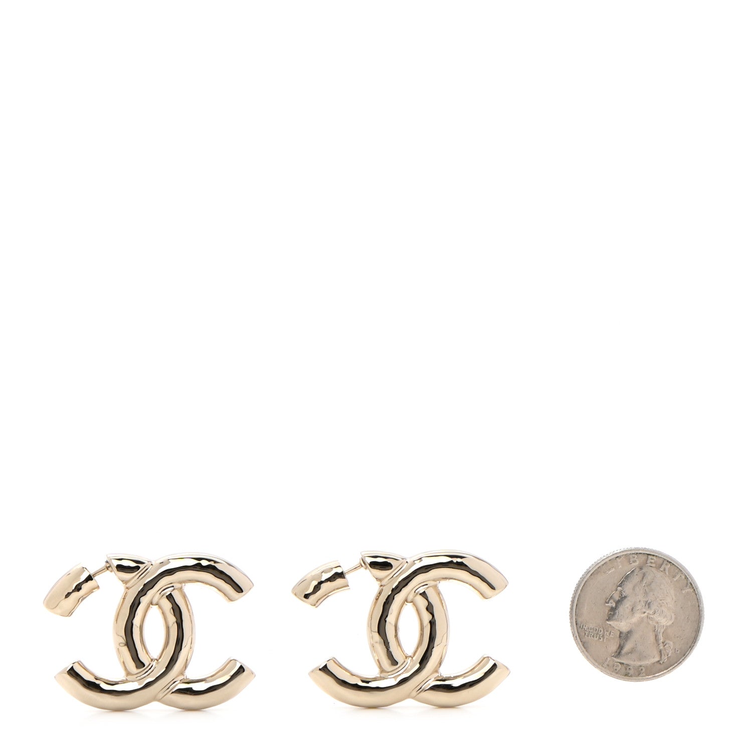Chanel Metal Large CC Earrings Light Gold 2 of 4