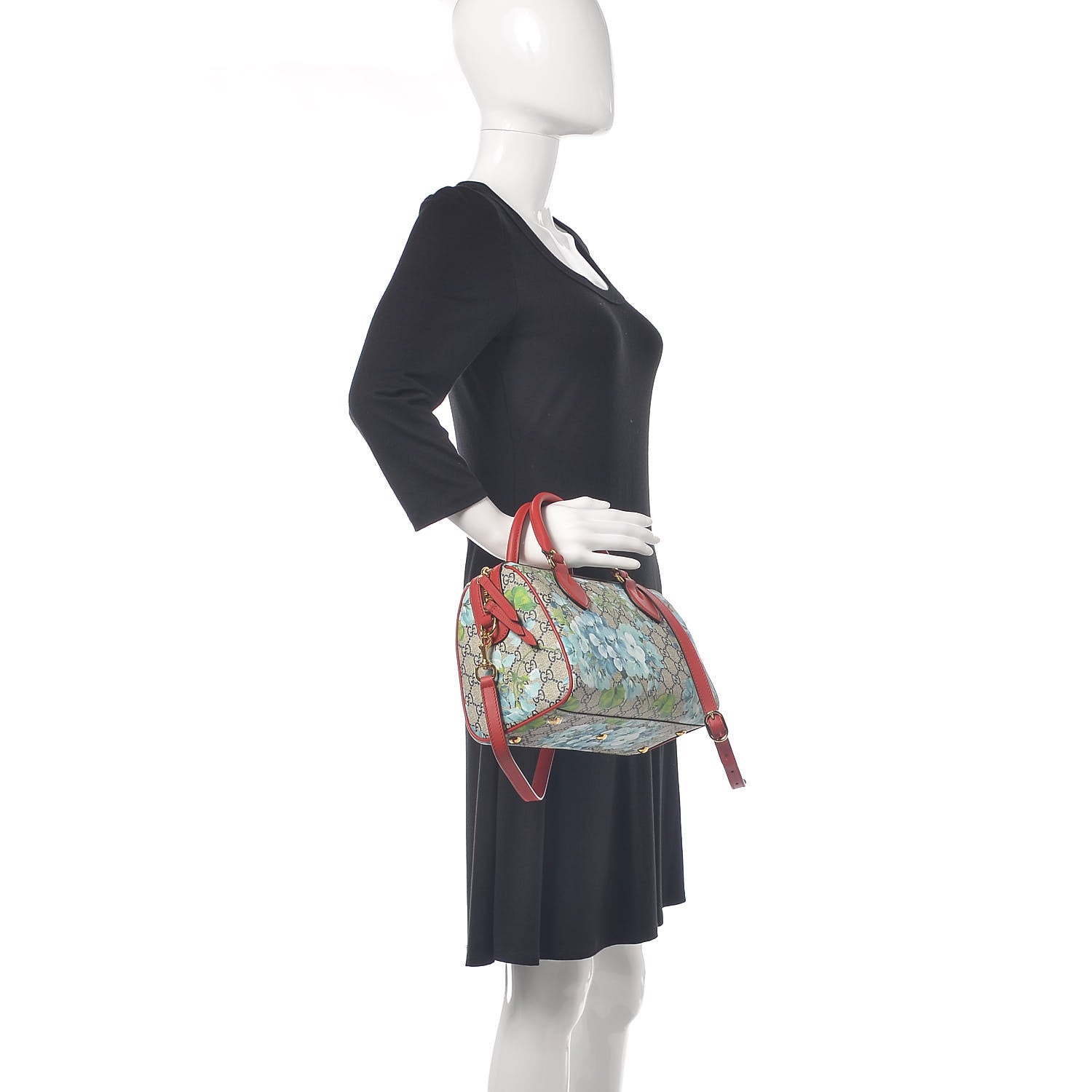 Gucci GG Supreme Monogram Blooms Small Boston Beige Blue Navy Hibiscus Red 2 of 10