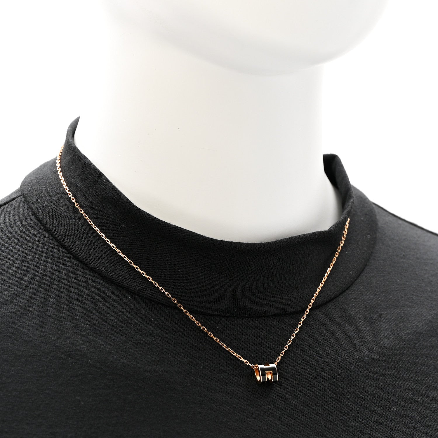 Hermes Lacquered Rose Gold Mini Pop H Pendant Necklace Black 2 of 9