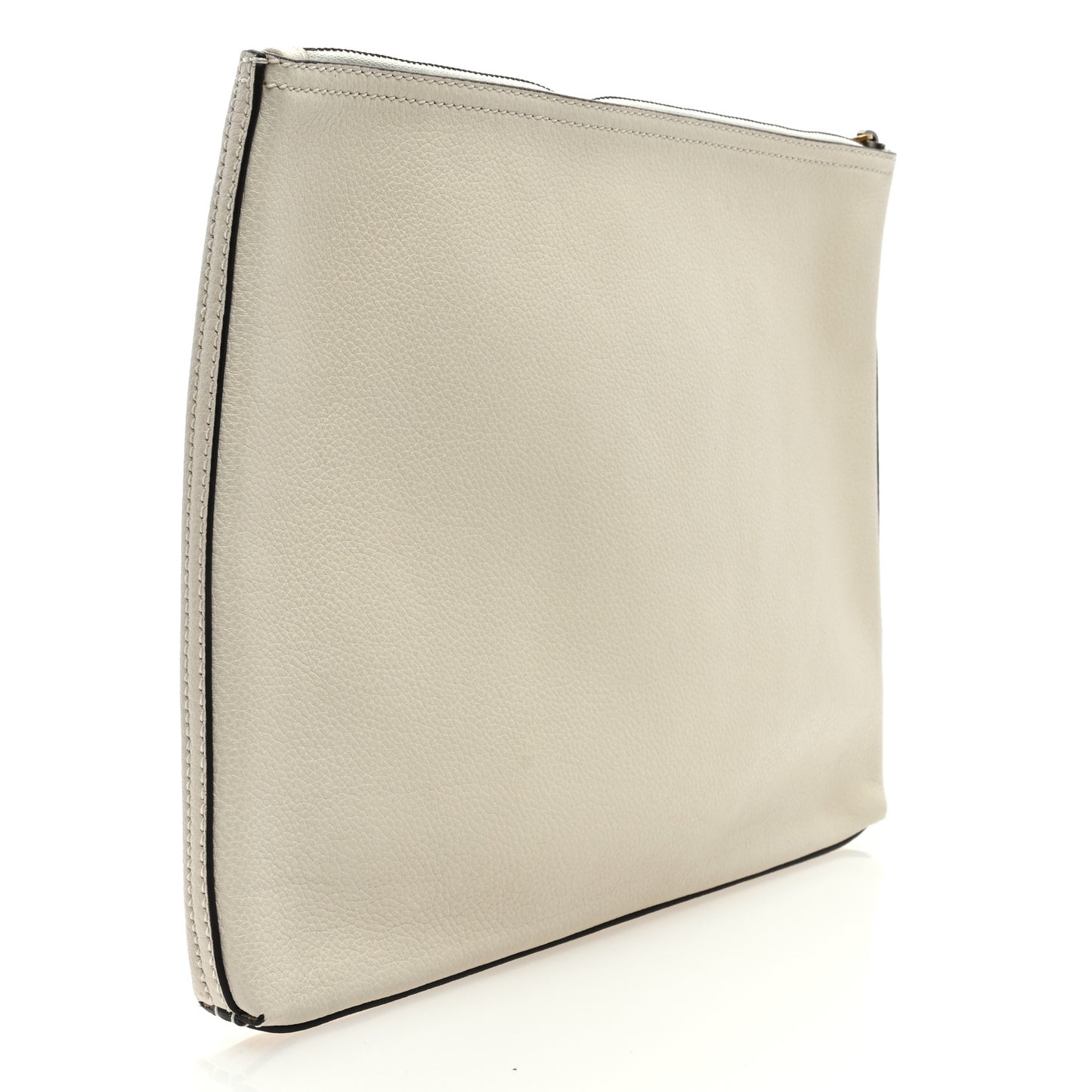 Pebbled Calfskin Medium Logo Portfolio Clutch White