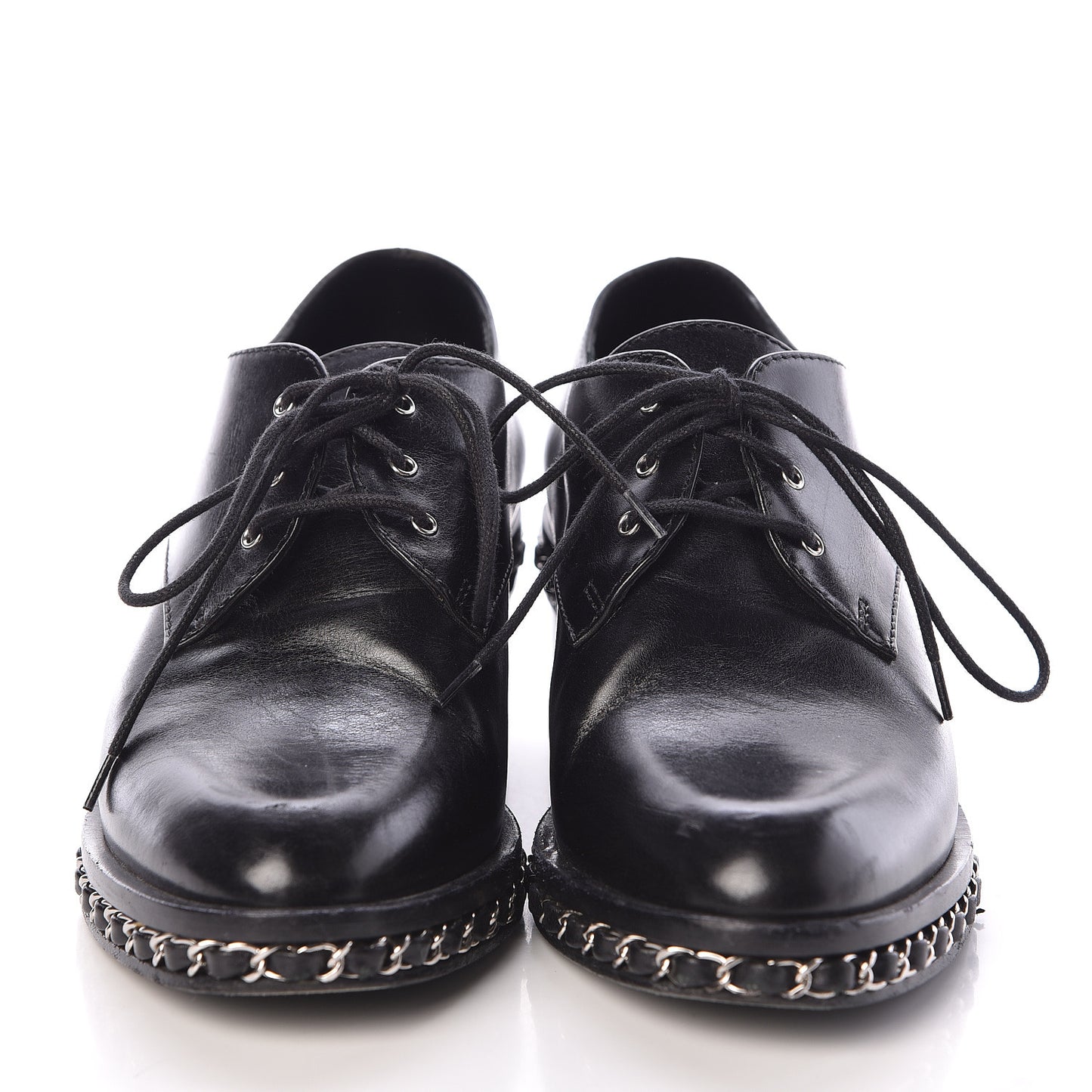 Calfskin Chain Lace Up Oxfords 35 Black