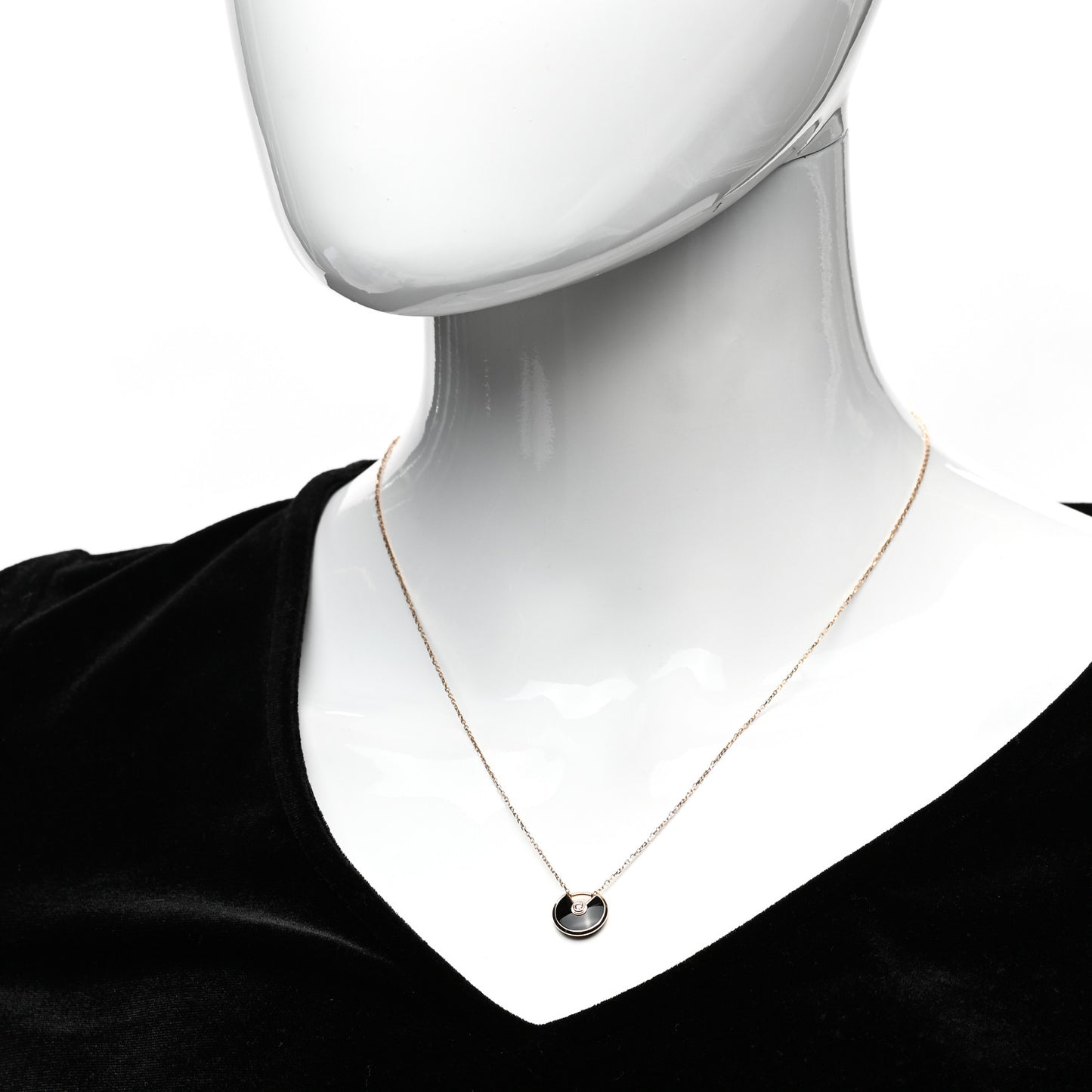 18K Pink Gold Diamond Black Onyx XS Amulette de Cartier Pendant Necklace