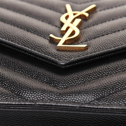 Saint Laurent Grain De Poudre Matelasse Chevron Monogram Envelope Chain Wallet Black 15 of 17