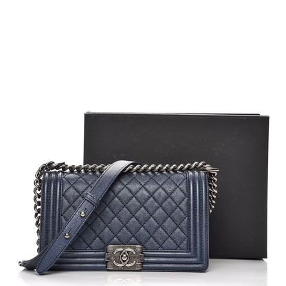 Chanel Metallic Calfskin Quilted Medium Boy Flap Navy 8 of 8