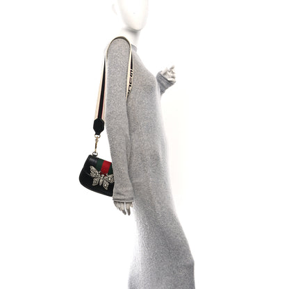 Gucci Calfskin Web Crystal Butterfly Stripe Small Totem Shoulder Bag Black 2 of 14