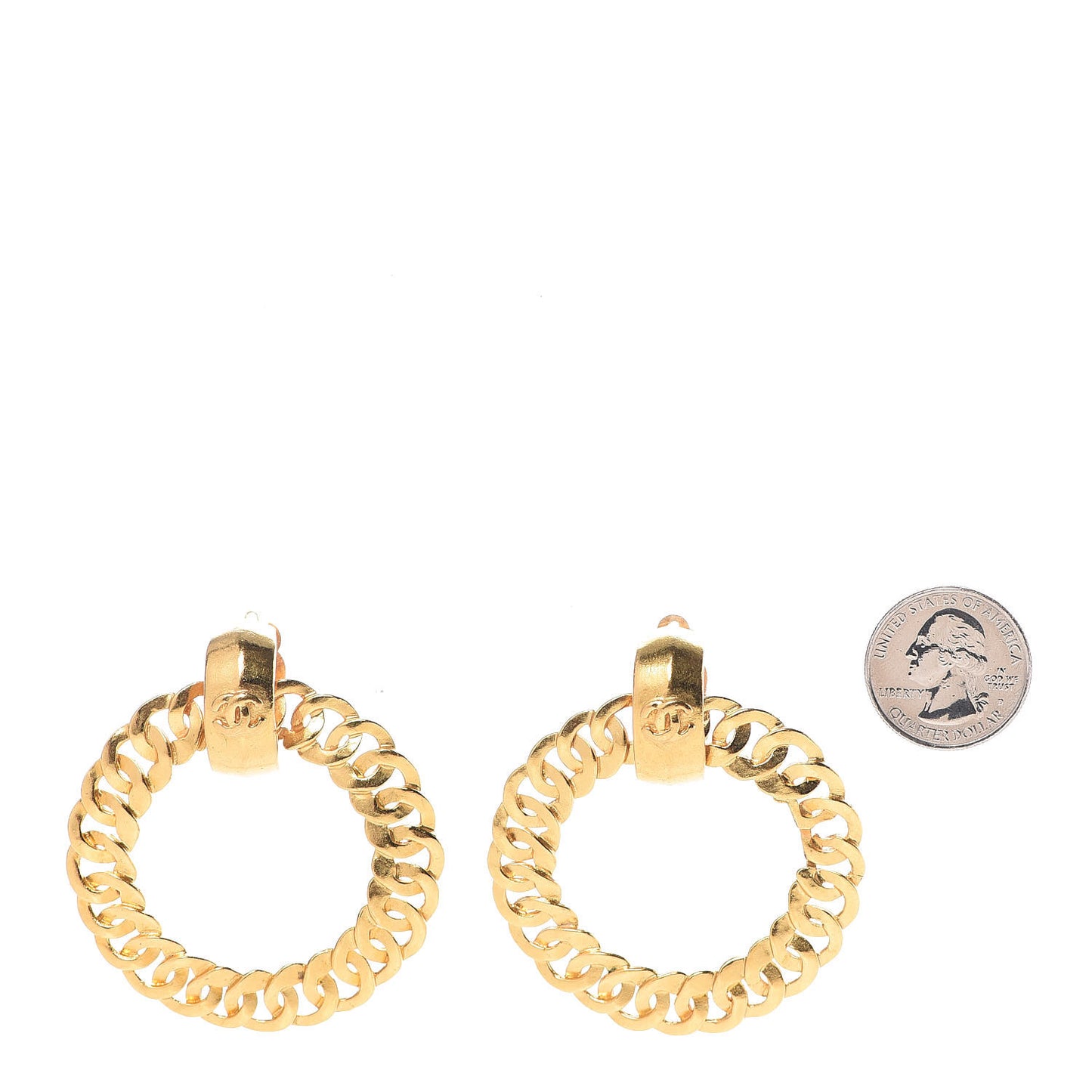 CC Chain Hoop Clip On Earrings Gold