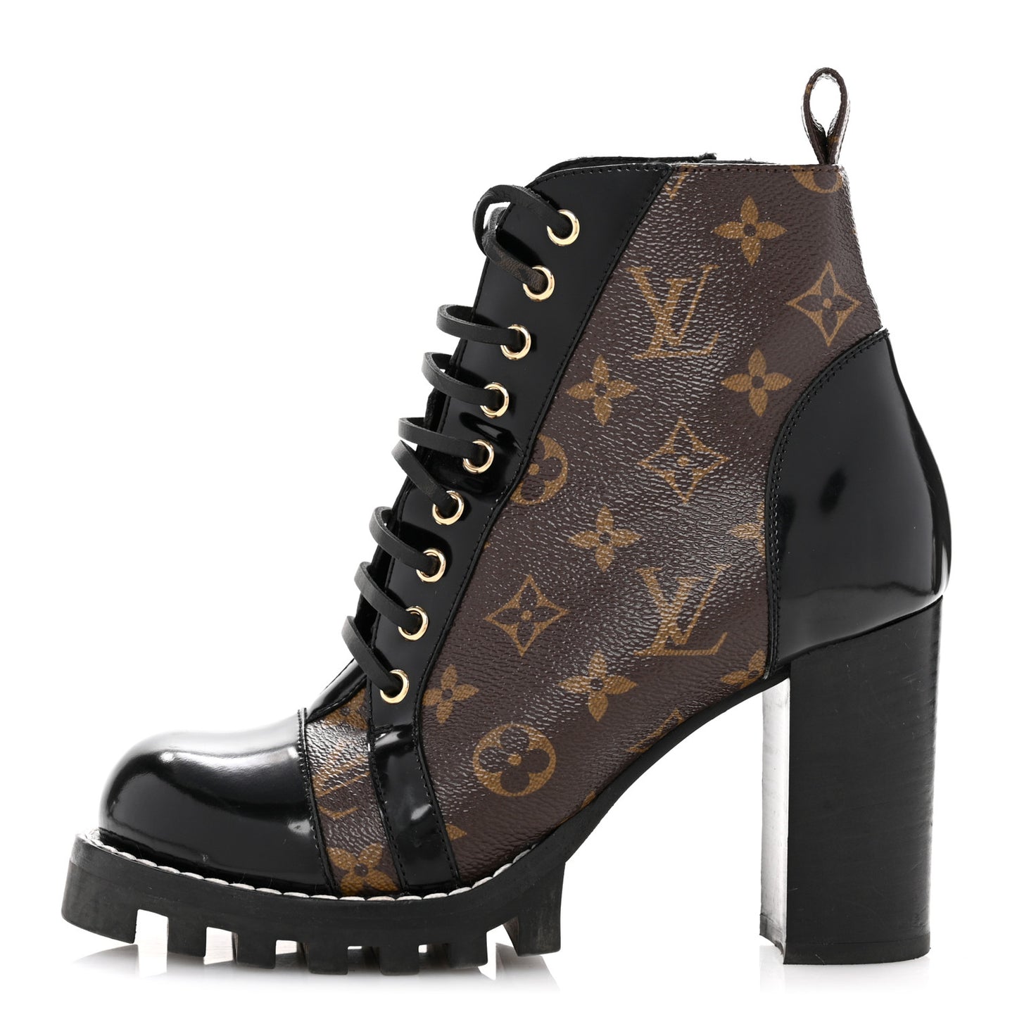 Patent Calfskin Monogram Star Trail Ankle Boots 38 Black
