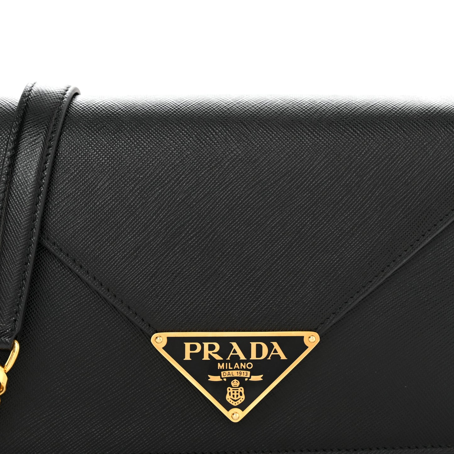 Saffiano Lux Metal Triangle Logo Mini Envelope Chain Shoulder Bag Black