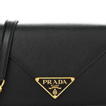 Prada Saffiano Lux Metal Triangle Logo Mini Envelope Chain Shoulder Bag Black 8 of 10