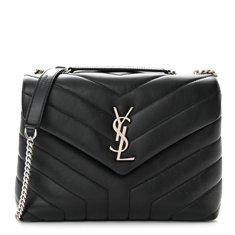 SAINT LAURENT Calfskin Y Quilted Monogram Small Loulou Chain Satchel Black