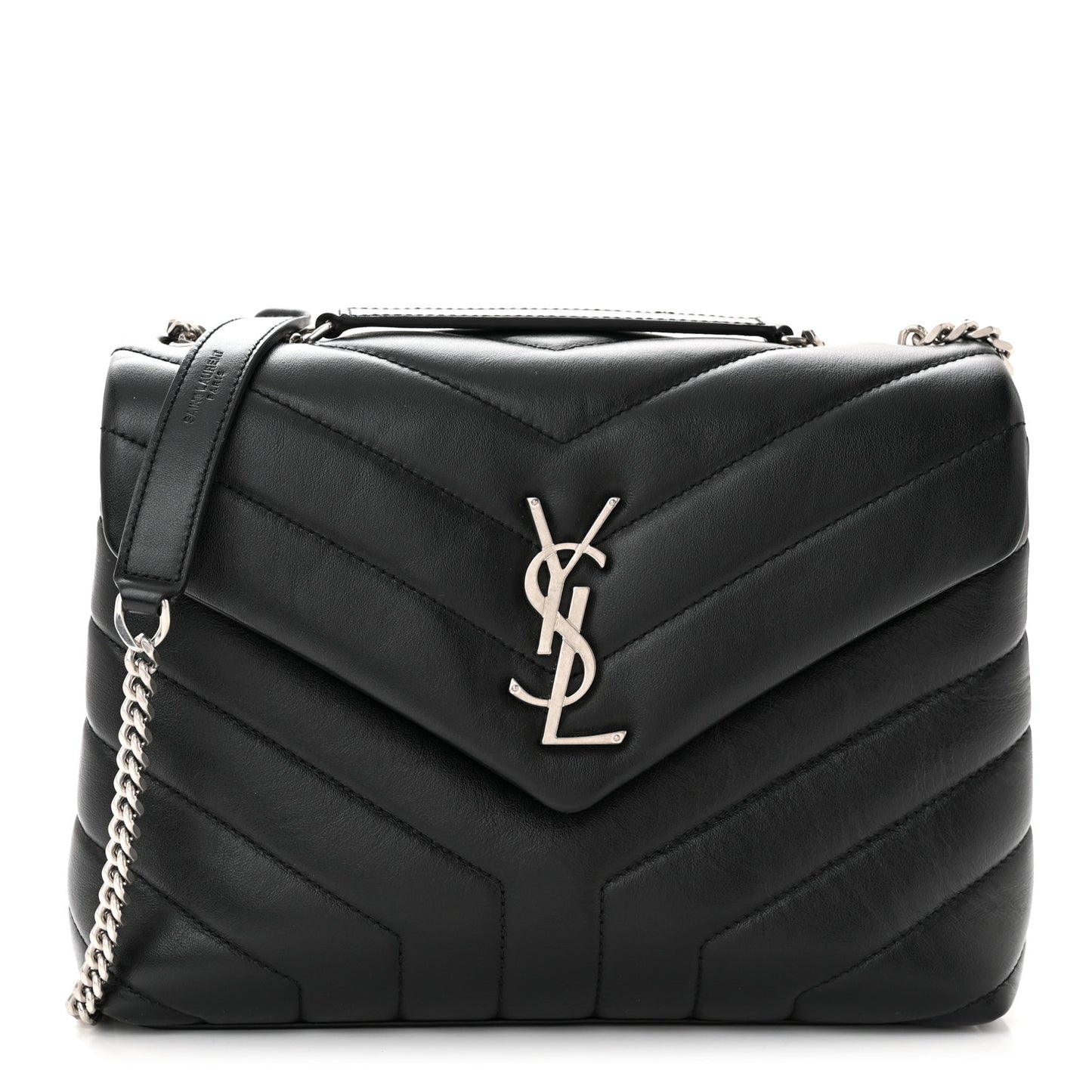 SAINT LAURENT Calfskin Y Quilted Monogram Small Loulou Chain Satchel Black