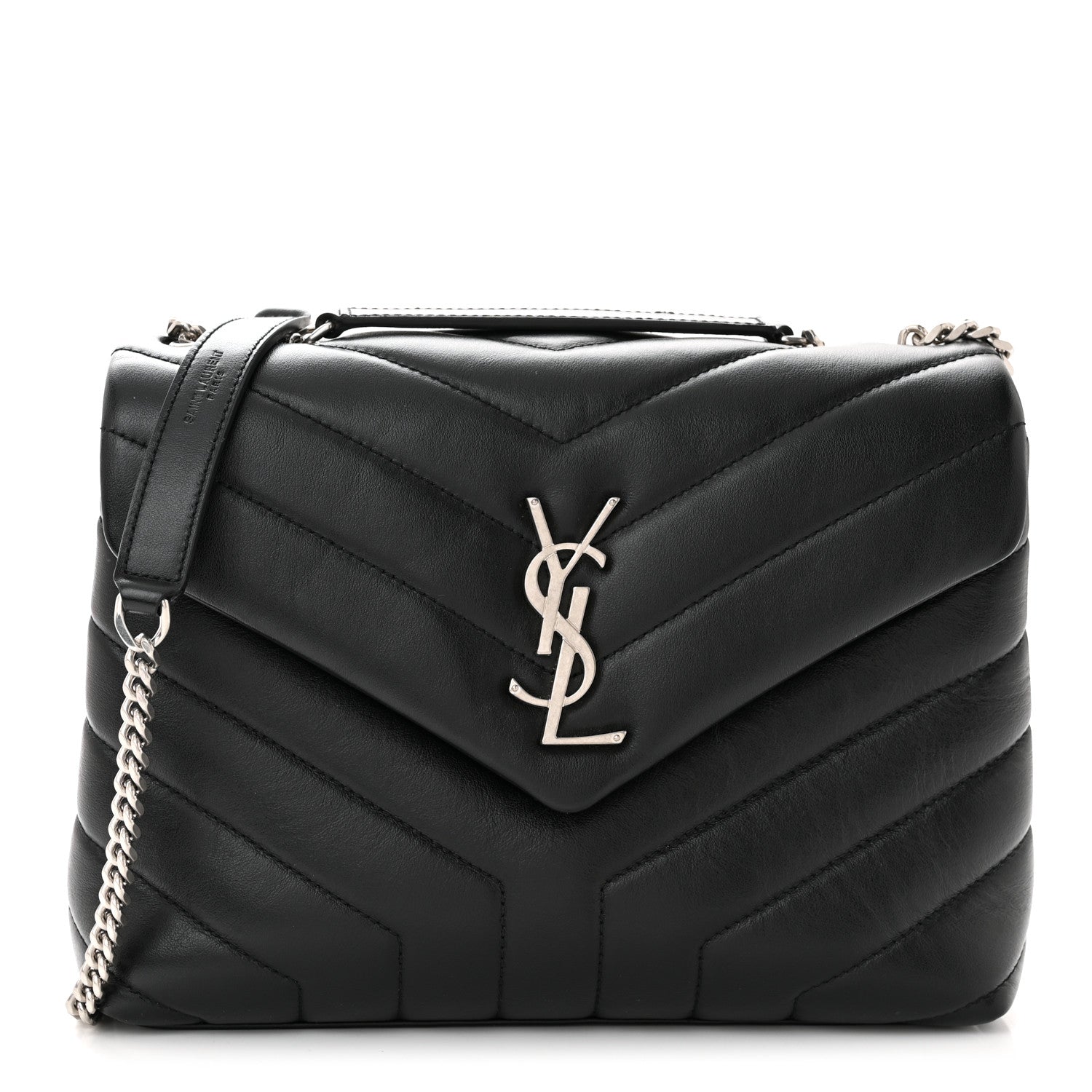 Saint Laurent SAINT LAURENT Calfskin Y Quilted Monogram Small Loulou Chain Satchel Black 1 of 9