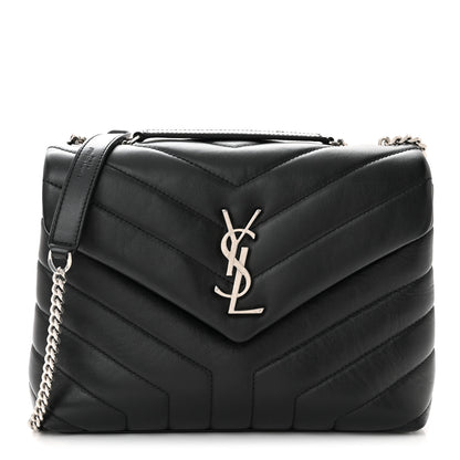 Saint Laurent SAINT LAURENT Calfskin Y Quilted Monogram Small Loulou Chain Satchel Black 1 of 9