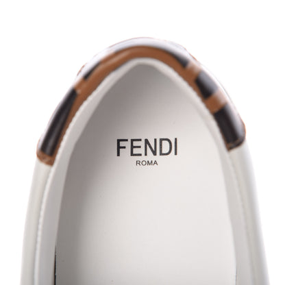 Fendi Vitello FF Embossed Pearland Slip On Sneakers 36 White Tobacco Moro 7 of 9