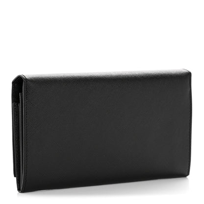Prada Saffiano Triangle Continental Flap Wallet Black 3 of 12