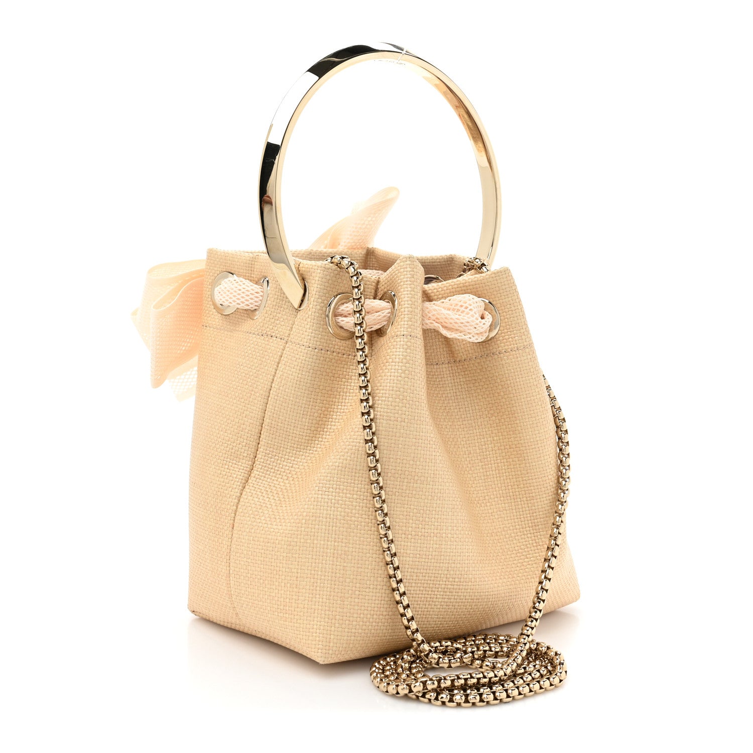 Jimmy Choo Raffia Mesh Bon Bon Bow Bucket Bag Natural 3 of 8