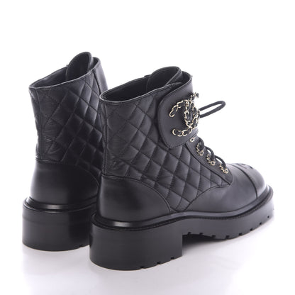 Chanel Shiny Lambskin Quilted Lace Up Combat Boots 37.5 Black 4 of 8