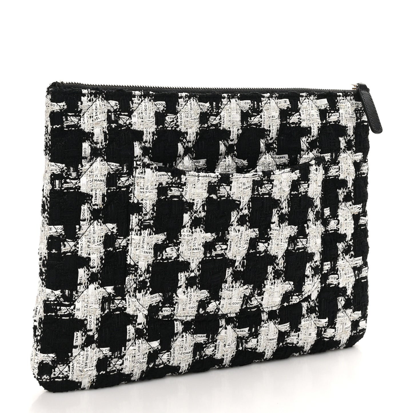 Tweed Quilted Medium Cosmetic Pouch Black Ecru White